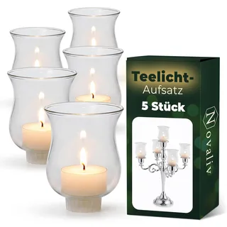5 Stück Novaliv Teelichtaufsatz klar 8 cm Glasaufsatz für Kerzenleuchter Kerzenständer Glas Adventskranz Teelichthalter Stabkerzenhalter Kerzenpick
