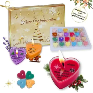 Adventskalender Duftkerzen mit 24 Düften & Botschaften - Geschenk für Frauen - Duftkerzenset aus Sojawachs – inspiriert von Heide & Wald, handg... - Bunt