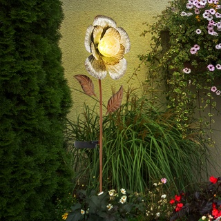 2er Set LED Solar Steck Leuchten Blumen Design Garten Erdspieß Terrassen Deko Lampen rost grün silber