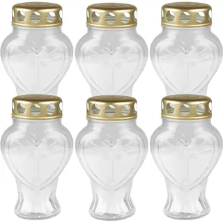 HS Candle Grablicht Glas in Herzform (Weiß), 6er Pack Grabkerze mit ca. 30h Brenndauer Weiß