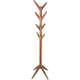 fornera f32 Garderobenständer aus Massiv Holz - Kleiderständer freistehend (178cm Höhe) - Stabiler Jackenständer mit 8 Haken aus Holz Nussbaum lackiert