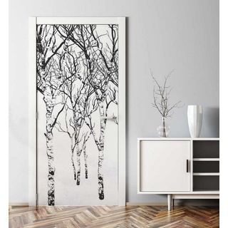 MyMaxxi Dekorationsfolie Türtapete gezeichneter Wald aus Birken Türbild Türaufkleber Folie weiß