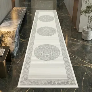 Teppich-Traum Teppich modern Orient Wohnzimmer Kurzflor Flur Diele Korridor Läufer lang orientalisch elegant glänzend Creme grau 80x300 cm
