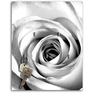 dalinda Schlüsselbrett mit Design weiße Rose Schlüsselboard Schlüsselhaken SB233