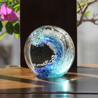 DECRZPB Handgefertigte runde Kugel aus Glas Wellenfigur geblasenes Kristallglas Glasur Briefbeschwerer Geschenk für Weihnachten Heimdekoration Tischdekoration