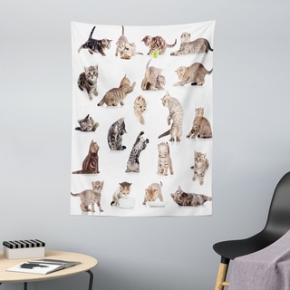 Wandteppich aus Weiches Mikrofaser Stoff Für das Wohn und Schlafzimmer, Abakuhaus, rechteckig, Katze Lustige Spielerische Katzen Bild braun|schwarz 110 cm x 150 cm