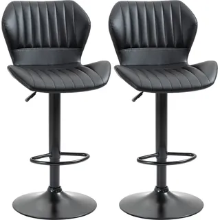 HOMCOM Barhocker ohne Lehne, höhenverstellbar 90-110cm, Barstuhl 2er-Set, 360° drehbar, Kunstleder, Schwarz   Aosom.de