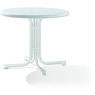 Sieger Gartenklapptisch, Weiß, Metall, rund, Rundrohr, Sternfuß, 86x72x86 cm, klappbar, platzsparend, Freizeit, Campingzubehör, Campingtische