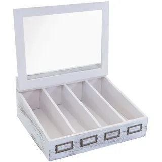 Mendler Besteckkiste HWC-C25, Holzbox mit Deckel Besteckkasten, Paulownia 17x37x33cm ~ weiß, shabby