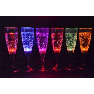 PRECORN Sektglas 6 LED leuchtende Sektgläser beleuchtetes Partyglas Trinkglas Silvester, Kunststoff