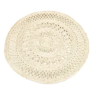 NaDeco Strohteppich mit Muster 60 cm rund | Maisstrohteppich Natur | Stroh Teppich | Maisstroh Teppich