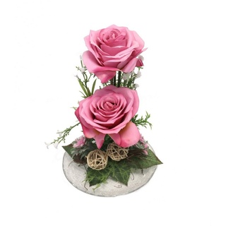 Gestecke Tischgesteck Kunstblumen Tischdeko künstliche Rosen Blumen Rose, PassionMade, Höhe 25 cm, Tischdeko Blumengesteck künstlich auf Glasschale rosa