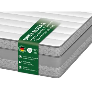 DREAMSTAR Comfort Taschenfederkernmatratze I ergonomische 7-Zonen Tonnentaschenfederkernmatratze I Höhe 18 cm I Härtegrad 3 (H3) I 140 x 200 cm
