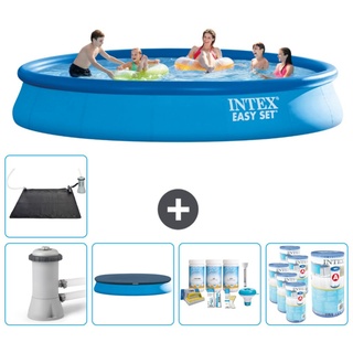 Intex runder aufblasbarer Easy Set-Schwimmpool – 457 x 84 cm – Blau – inklusive Pumpe Abdeckung - Wartungspaket - Filter - Solarmatte