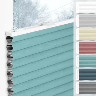 bobodeco Wabenplissee Plissee ohne Bohren Verdunkelung Klemmfix Thermo Verdunklungsplissee, Hellblau-Weiß 50x110 cm(BxH), 100% Verdunkelnd & Sicht- & Schallschutz, Wärmeisolierung für Fenster & Tür