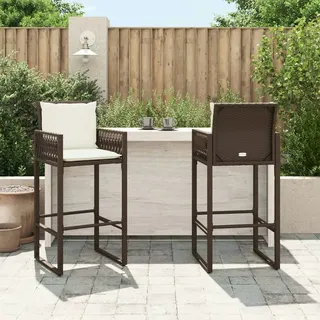 vidaXL Garten-Barhocker mit Kissen 2 Stk. Braun Poly Rattan
