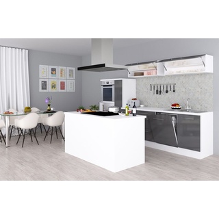 Küche Küchenzeile Inselküche Weiß Grau Amanda 310 cm Respekta Premium
