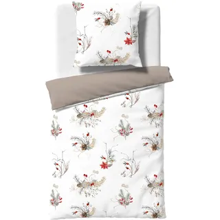 FLEURESSE Valencia Floral Flanell Rot 135 x 200 cm + 80 x 80 cm