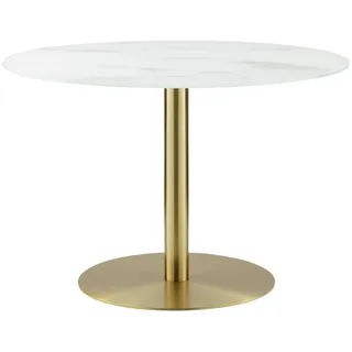 Ambia Home Esstisch, Weiß, Gold, Metall, Glas, rund, Säule, Bodenplatte, 110x74.5x110 cm, Esszimmer, Tische, Esstische, Glastische