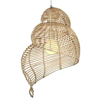 Kreative Südostasiatische Bambus-hängeleuchte In Form Einer Meeresschnecke, Hängelampe Aus Korbgeflecht Und Rattan Mit E27-led-fassung, Chinesische Wohnzimmer-deckenleuchte, Landhausstil – 30 Cm
