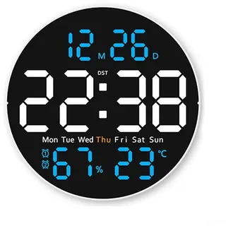 Zoegneer Wanduhr mit Nachtlicht, elektronische Uhr, multifunktionale Haushaltsuhr, Temperatur, Luftfeuchtigkeit, stille Uhr für Wohnzimmer (blau)