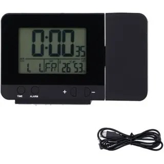 Schwarze Projektionsuhr Mit Lcd-temperatur- Und Zeitanzeige, Usb-ladefunktion Für Zuhause
