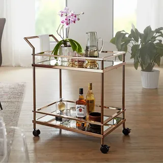 FineBuy Servierwagen Gold Beistelltisch Rollen Küchen- Speisewagen Glas Teewagen