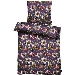 APELT Bettwäsche Lilia, Satin (Bio-Baumwolle), 2 teilig, mit Lilien lila
