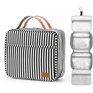 Kulturtasche zum Aufhängen große Reise Kulturbeutel zum Aufhängen Kosmetiktasche Make-up-Organizer mit 4 Fächern und 1 Stabilen Haken für Damen Schwarz