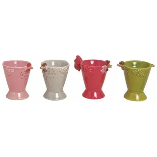 Topshop24you Eierbecher Bunte Hühner Keramik – Set | stabile Eierhalter mit Huhn-Motiv | Höhe 7 cm | dekorative Frühstücks-Eierbecher