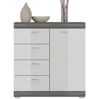 inn.furn Kommode weiß Hochglanz, grau 80 cm mit 4 Schubladen, Shawn