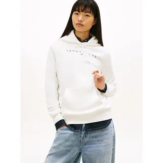Tommy Hilfiger Kapuzensweatshirt TOMMY JEANS "TJW REG LINEAR HOODIE", Damen, Gr. S (36), beige (ecru), Sweatware, Obermaterial: 80% Baumwolle, 20% Polyester, unifarben, regular fit hüftlang, Rundhals, Rippbündchen, Sweatshirts, mit Logoschriftzug