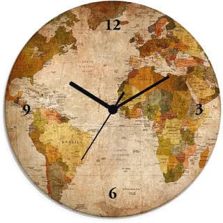 Artland Wanduhr Weltkarte (wahlweise mit Quarz- oder Funkuhrwerk, lautlos ohne Tickgeräusche) braun