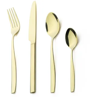 Alata Bristol Edelstahl Poliert Champagner Gold Besteck Set 6 Personen, Essbesteck 24 teilig, Glänzend, Spülmaschinenfest