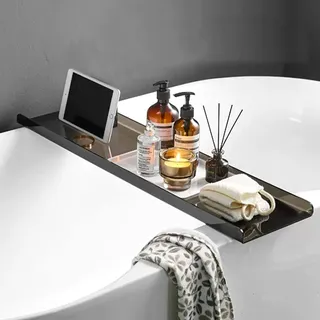 Acryl-Badewanne, durchsichtige Badewannenablage, Tisch zur Aufbewahrung von Seifen, Telefonen, Handtüchern, Kerzen(Schwarz,80cm(31 1/2)