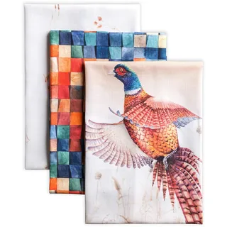 Maison d'Hermine Küchenhandtuch 100% Baumwolle (50 cm x 70 cm, Set von 3) | Küchenhandtücher Tischgeschirrtücher zum Muttertagsgeschenke Reinigen Thanksgiving und Weihnachten - Faisan D'Automne