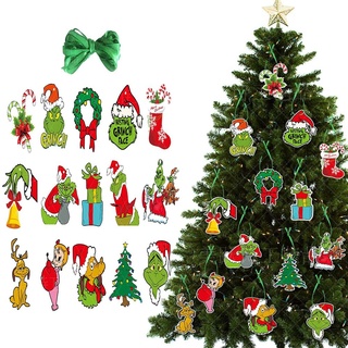 Grinch Deko, Aipeeo 30 Stück Grinch Deko Weihnachten, Grinch Weihnachtsbaum, Papier-Weihnachtsdekorationen, Grinch-Anhänger