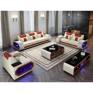 JVmoebel Wohnzimmer-Set Sofagarnitur Leder Polster Couch Set Sofa 3+2+1 Sitzer Garnitur G8046D, (3-St), Made in Europa beige|braun