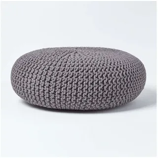 Homescapes Großer Strickpouf 100% Baumwolle, grau - Homescapes