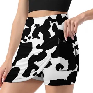 ALTQPG Schwarz-Weiße Kuh Damen Tennisrock Mit Hose Minirock Golfrock Hosenrock Sommerrock Tennis Skort Laufrock Mit Taschen - M