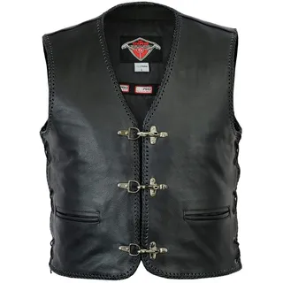 Motorrad leder weste herren - Chopper rocker lederweste mit biker angelhaken schnalle - Geschnürt Schwarz rindleder top-grain echtleder - Größe: 9XL