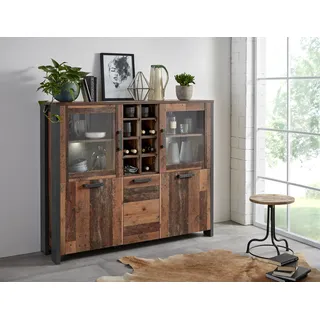 Forte Highboard 151,3 x 125,4 x 41,5 cm Old Wood Vintage / Betonoptik Dunkelgrau