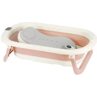 Faltbare Badewanne für Neugeborene, faltbare Babywanne für Reisen mit äußerem Design - Ablassschraube & Temperaturanzeige - B-43 * 71 * 18,5 cm (Rosa)