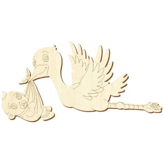 Fliegender Holz Storch mit Baby Junge - Deko Basteln 8-50cm