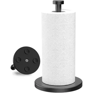 VEHHE Küchenrollenhalter Schwarz mit Saugnapf, Küchenpapierhalter Stehend | Schwarz Edelstahl Design – elegante Küchenoptik | Saugnapf Standfuß – sicher beim Abreißen | Stehend für Arbeitsplatte