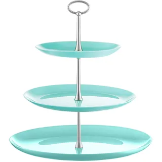 AMBITION Obst Etagere türkis 3 Etagen Valencia ⌀32 cm Glas Tortenständer Edelstahl für Obst Kuchen Cupcakes