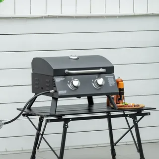 Gasgrill BBQ Tischgrill 2 Brennern Camping Grill mit Grillnetz Schlauch Grill