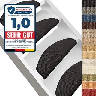 Floordirekt Sisal Stufenmatten innen halbrund, Treppenstufen Matten für Holztreppen, antirutsch Treppenteppich Selbsklebennd und Allergikerfreundlich (Schwarz Maße ca. 64 x 23,5 cm)