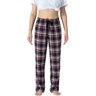 AIRIKE Damen Pyjamahose Warm Lang Baumwolle Weich Schlafanzughose Kariert Winter Nachtwäsche Freizeithose No.3757 M - M