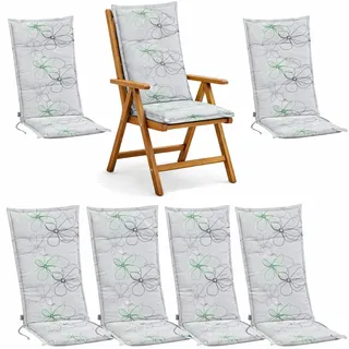 Hochlehner Auflagen 6er Set 120x48x6 cm Blumen Grau Komfort Sitzpolster